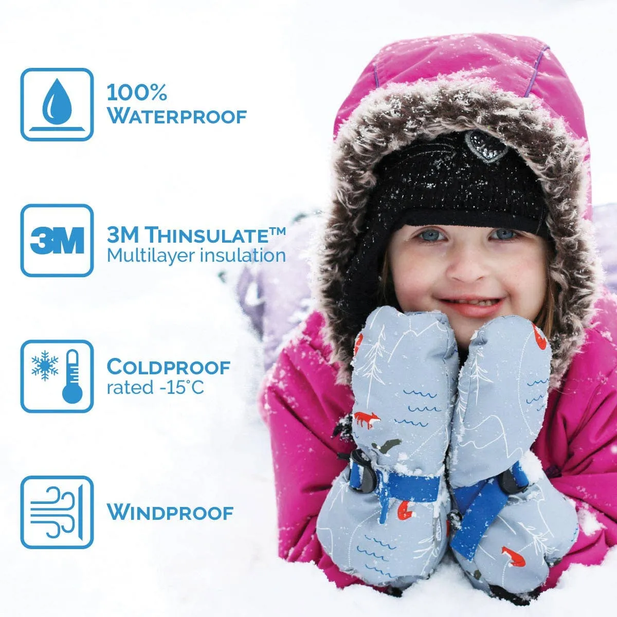 Arctic Toasty Dry Mittens- Blue artic fox