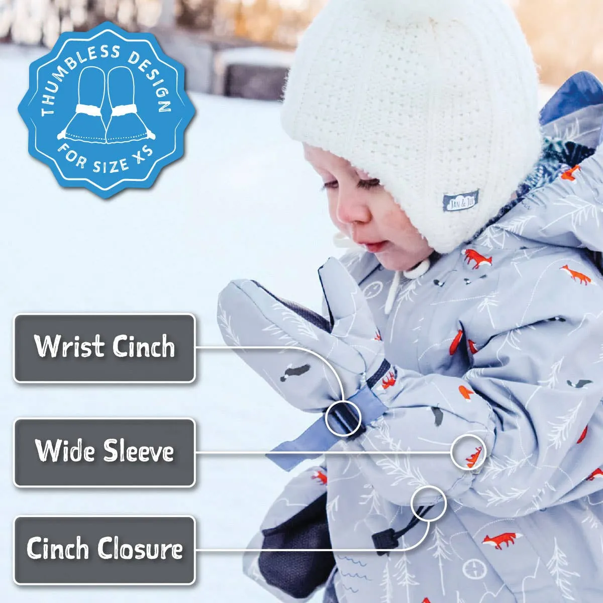 Arctic Toasty Dry Mittens- Blue artic fox