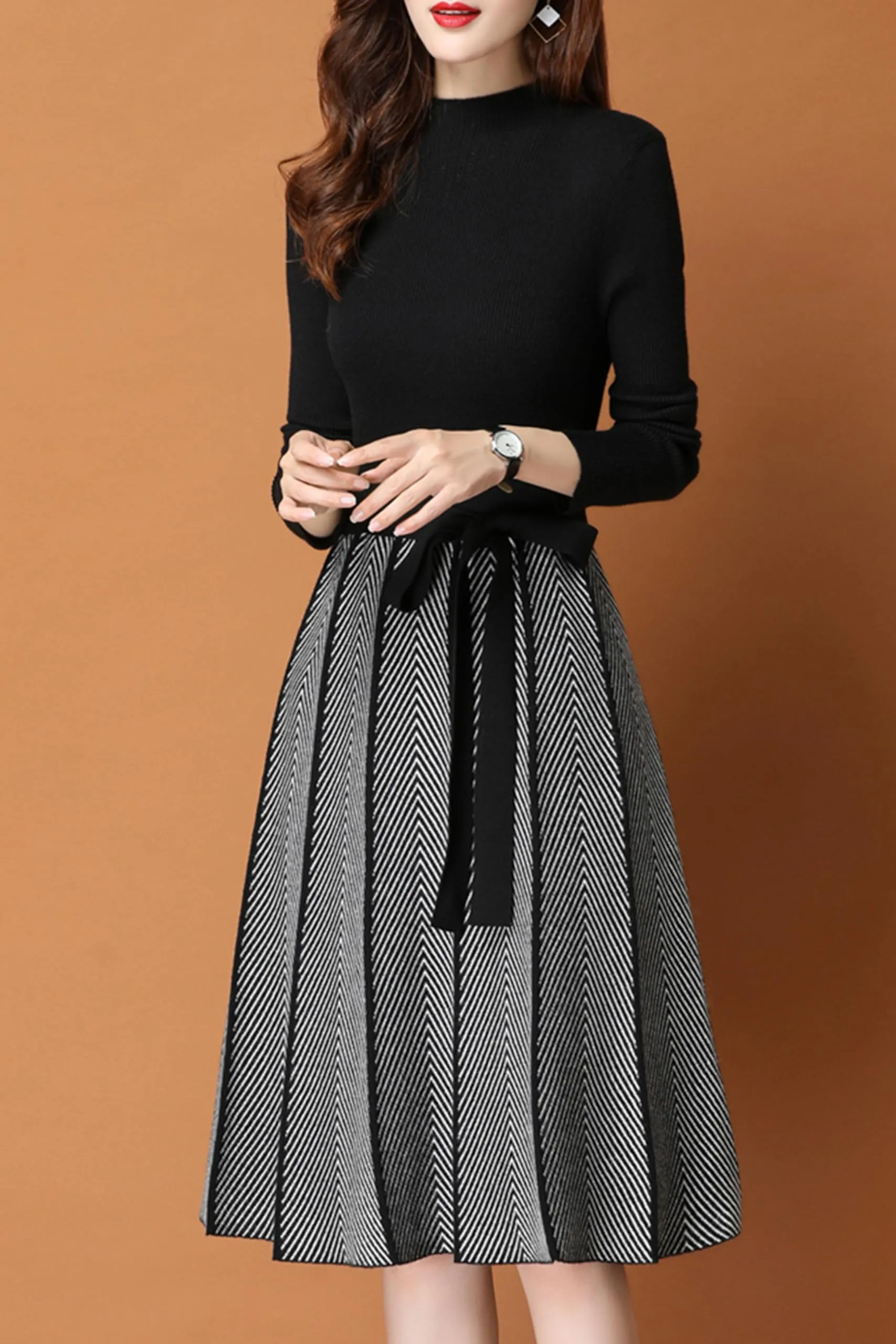 BK-Elegant Knit Pullover Midi Dress
