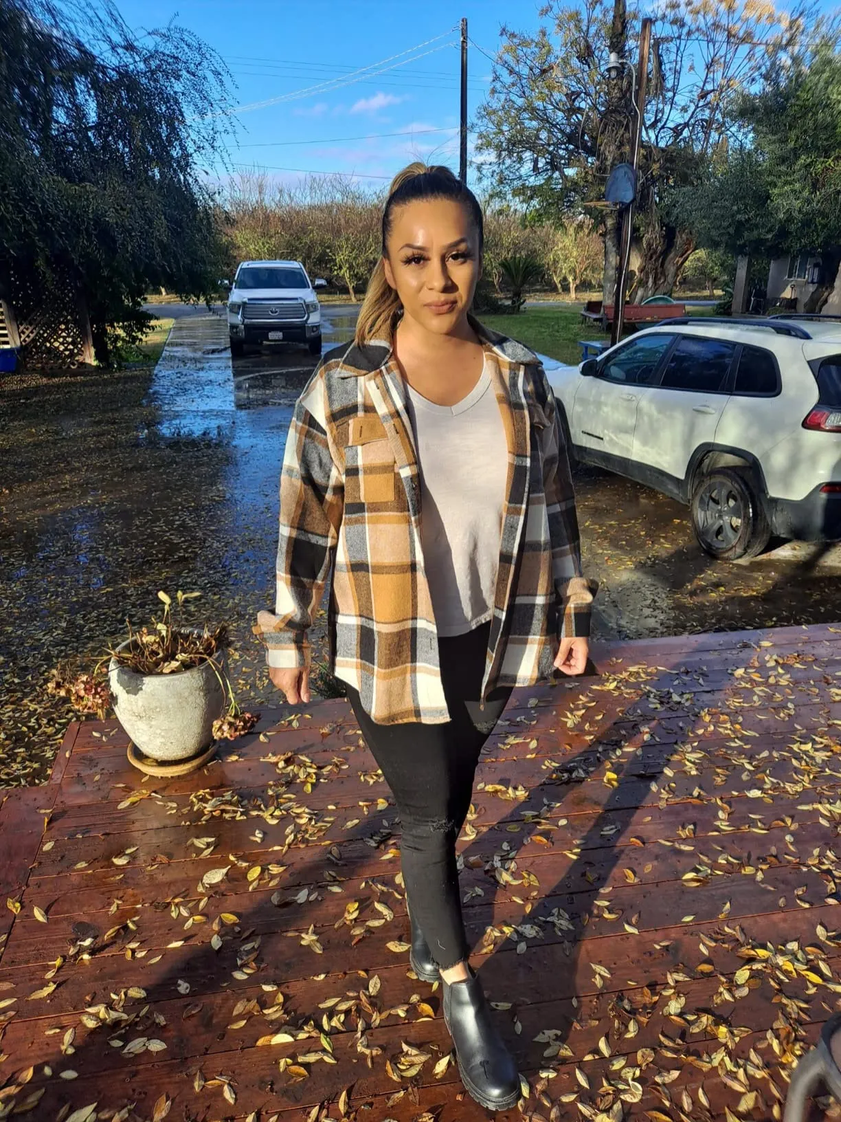 Black White Womens Casual Plaid Shacket Wool Blend Button Down Long Sleeve Shirt Fall Jacket Shackets - AUTOMET