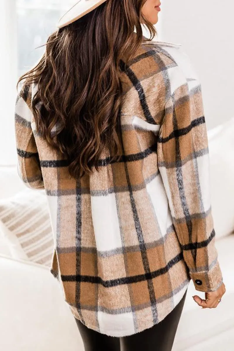 Black White Womens Casual Plaid Shacket Wool Blend Button Down Long Sleeve Shirt Fall Jacket Shackets - AUTOMET