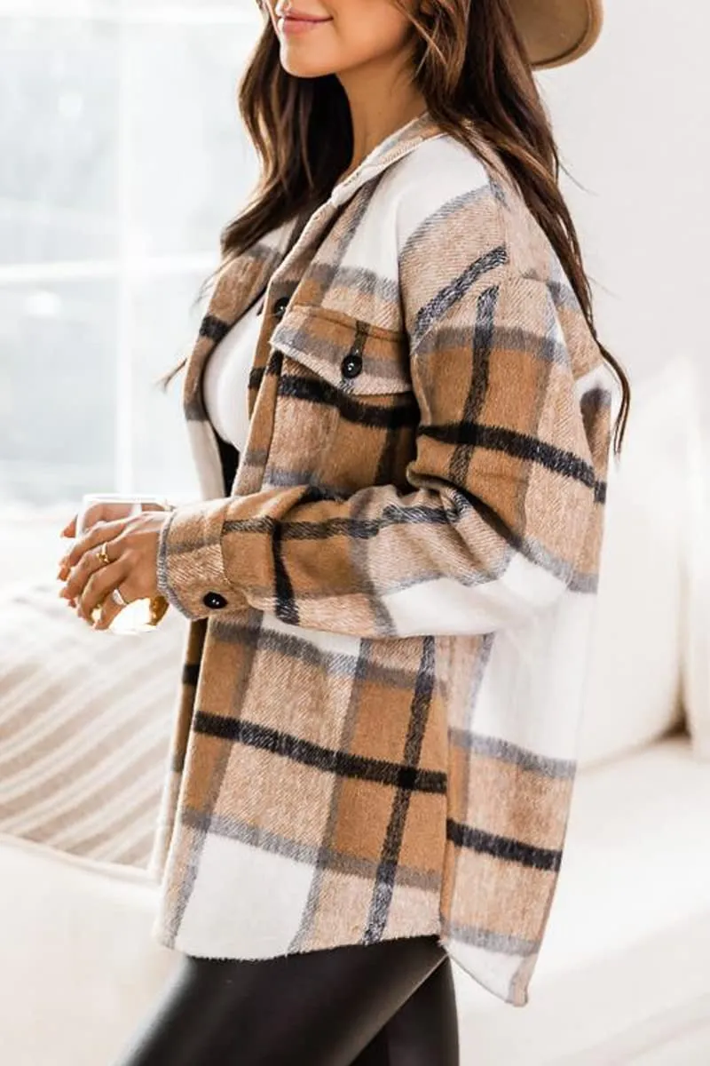 Black White Womens Casual Plaid Shacket Wool Blend Button Down Long Sleeve Shirt Fall Jacket Shackets - AUTOMET