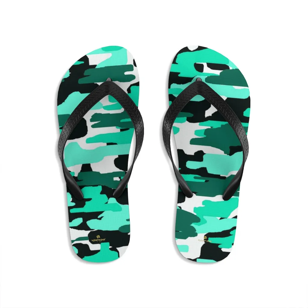 Blue White Camo Flip Flops, Military Print Unisex Flip-Flops Beach Pool Sandals- Made in USA