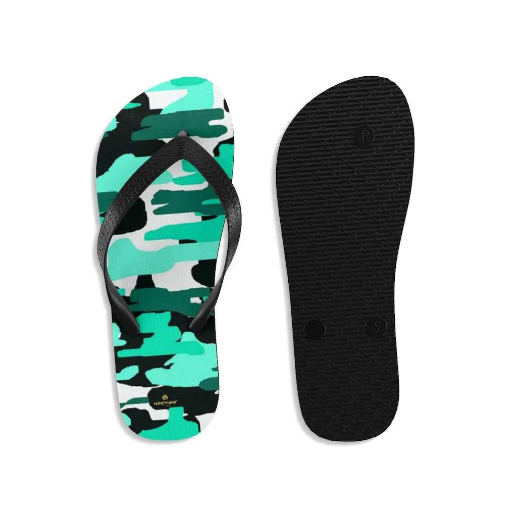 Blue White Camo Flip Flops, Military Print Unisex Flip-Flops Beach Pool Sandals- Made in USA