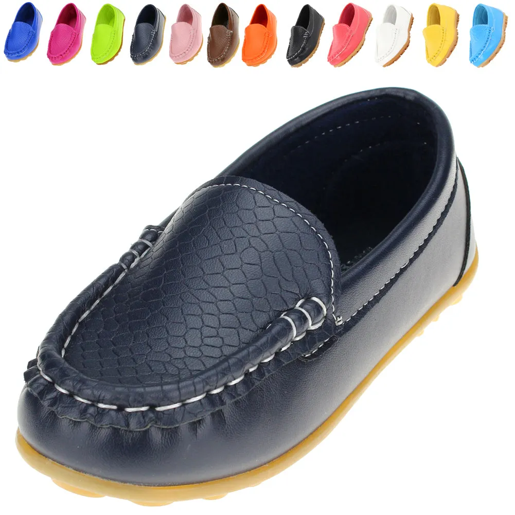 Boys Girls Leather Loafer Shoes Slip on Moccasin Flat Outdoor Soft Shoes