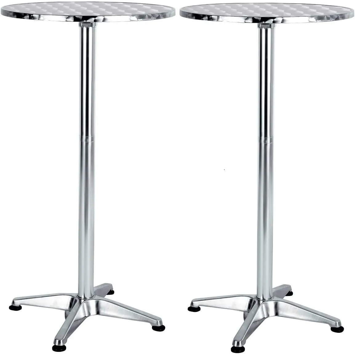 BTExpert Aluminum Indoor Outdoor 23.75" Round Restaurant Bar height 44" Table flip top, Patio Stainless Steel Silver Furniture 25.75" base Set of 2