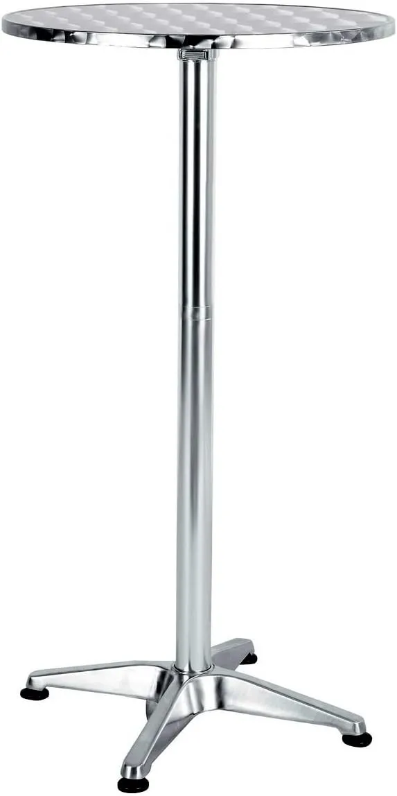 BTExpert Aluminum Indoor Outdoor 23.75" Round Restaurant Bar height 44" Table flip top, Patio Stainless Steel Silver Furniture 25.75" base Set of 2