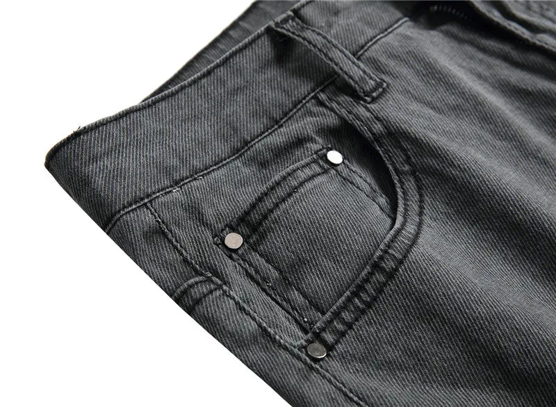 Casual Slim Skinny Denim Pants Mid Waist Jeans Men's Pencil Pants