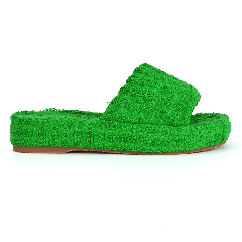 Darla Terry Towelling Sliders Beach Platform Flat Sandals Slippers In Off White