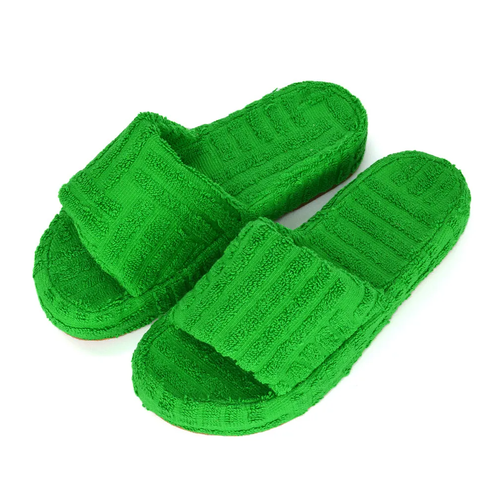 Darla Terry Towelling Sliders Beach Platform Flat Sandals Slippers In Off White