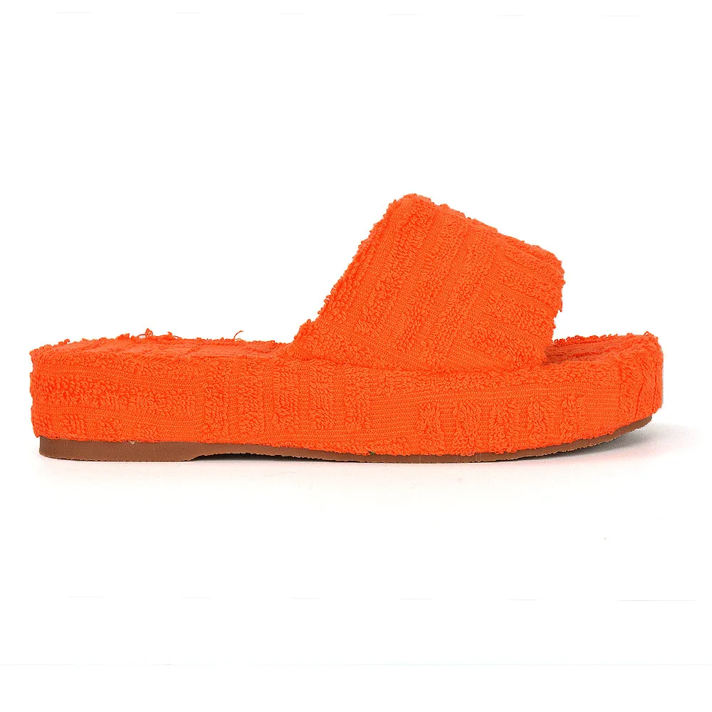 Darla Terry Towelling Sliders Beach Platform Flat Sandals Slippers In Off White