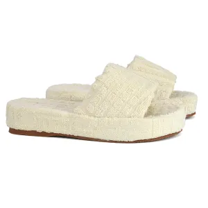 Darla Terry Towelling Sliders Beach Platform Flat Sandals Slippers In Off White