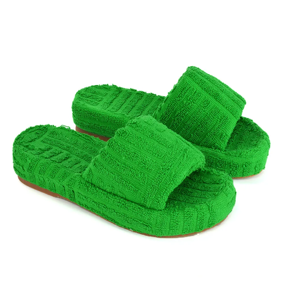 Darla Terry Towelling Sliders Beach Platform Flat Sandals Slippers In Off White