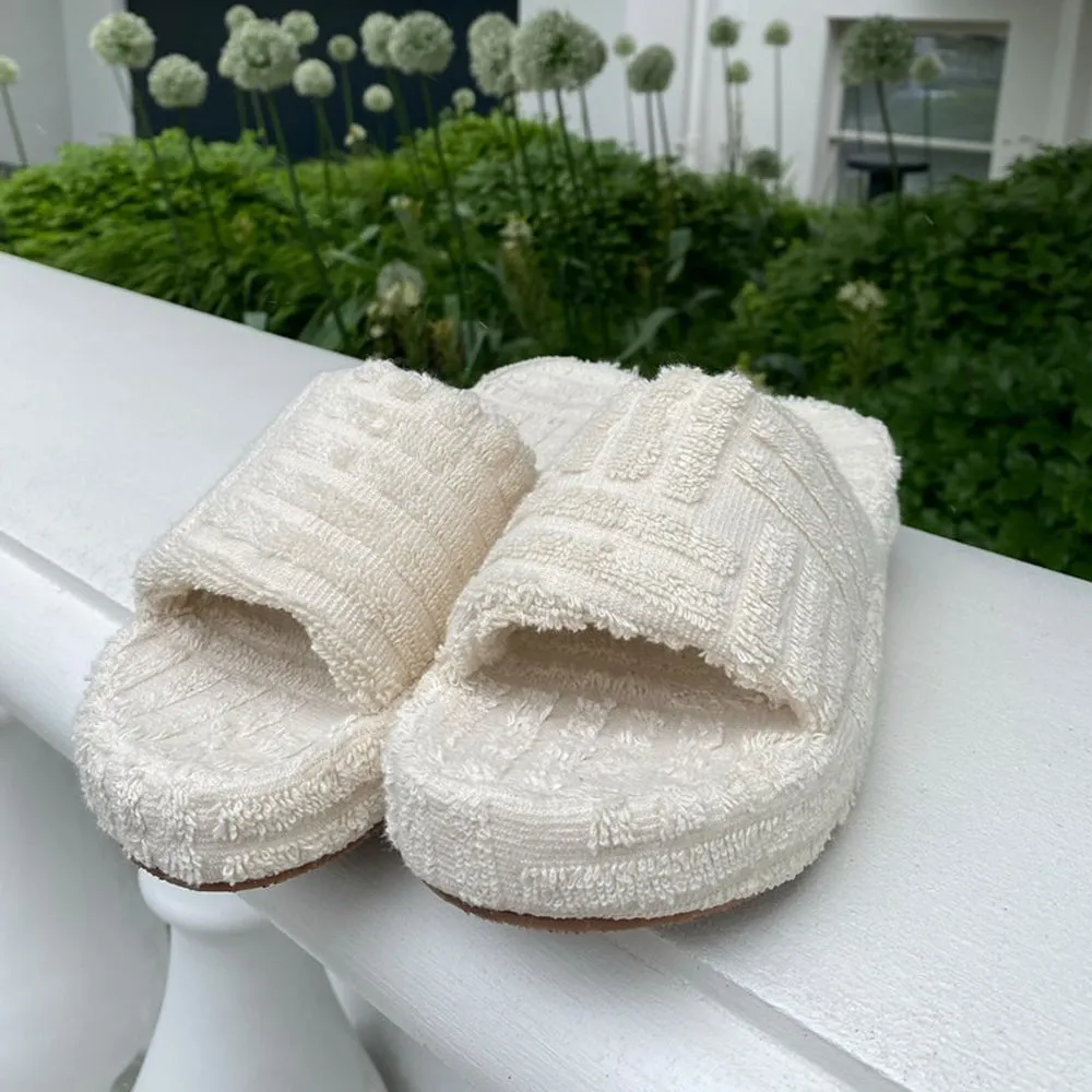 Darla Terry Towelling Sliders Beach Platform Flat Sandals Slippers In Off White