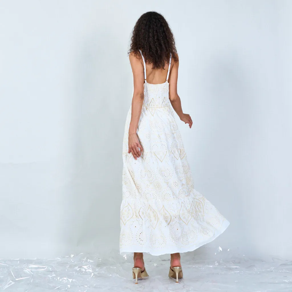 Embroidered maxi dress with lace trim wholesale