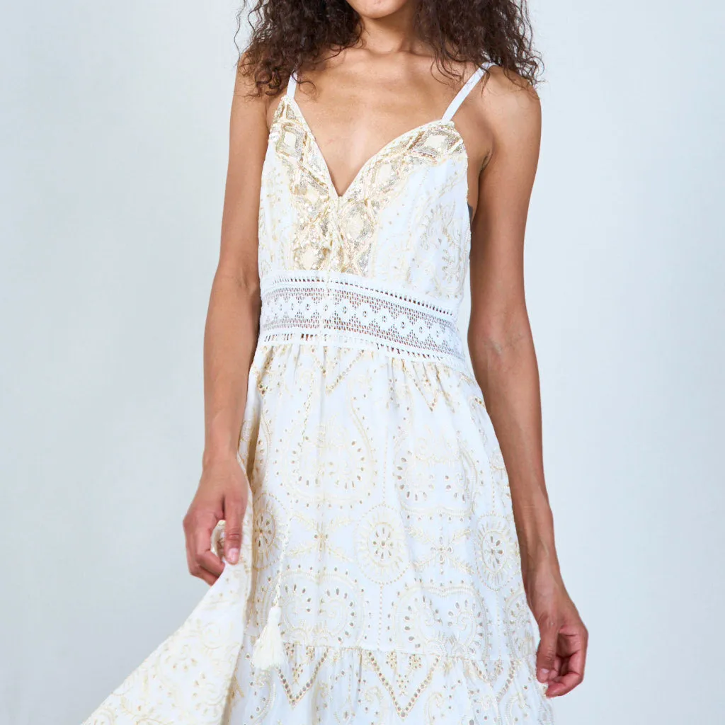 Embroidered maxi dress with lace trim wholesale
