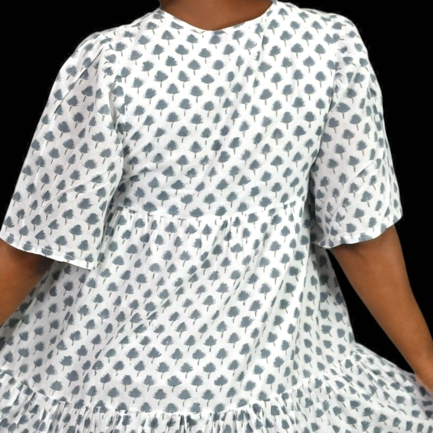 Emerson Fry Isla Mini Dress White India Collection Tiered Swingy Babydoll Cotton Hand Block Size Small