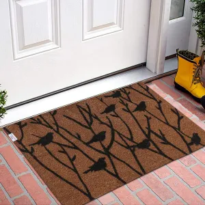 Heart Home Door Mat|Polyethylene Durable & Anti-Slip Natural Birds Print Floor Mat|Rug for Indoor or Outdoor, 30x20 Inch (Brown)