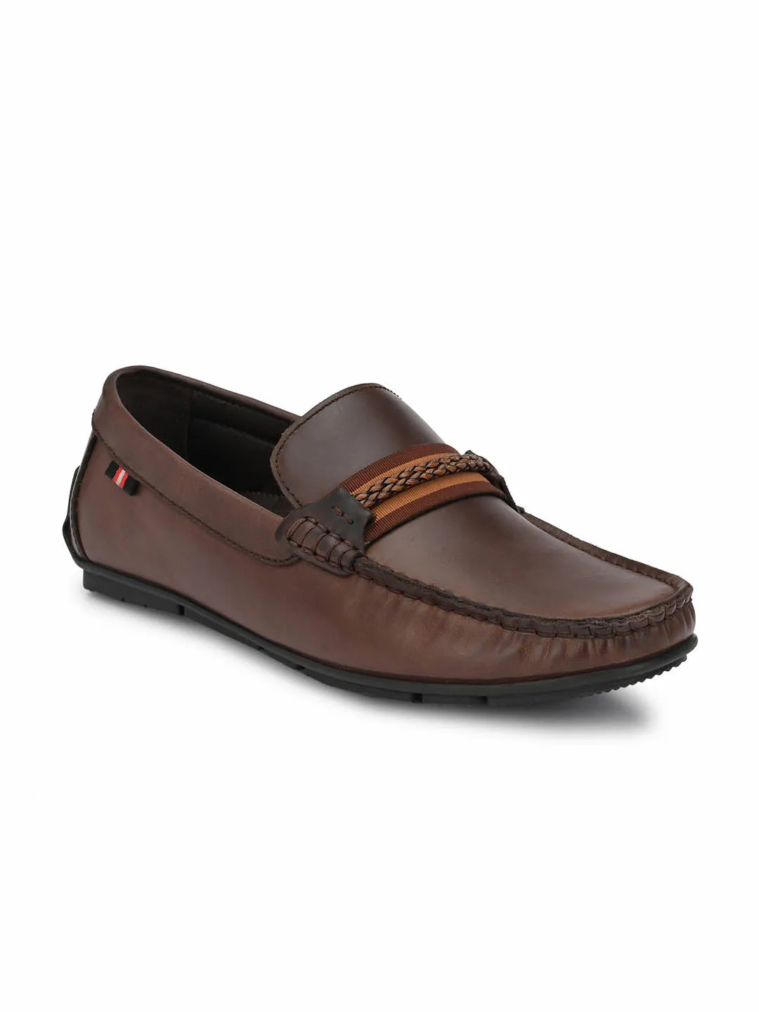 HITZ8303 Men's Brown Leather Casual Slip-On Shoes