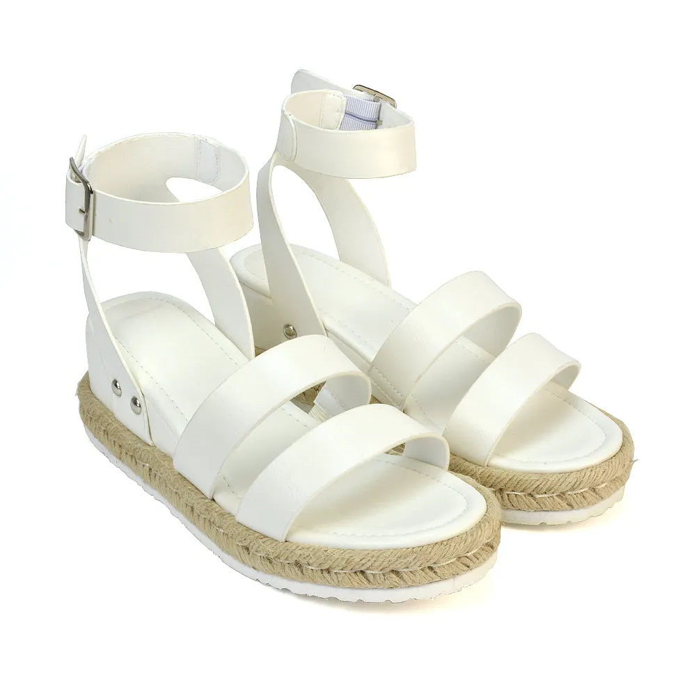 Jorja Platform Wedge Heel Sandals Espadrilles in Nude Synthetic Leather