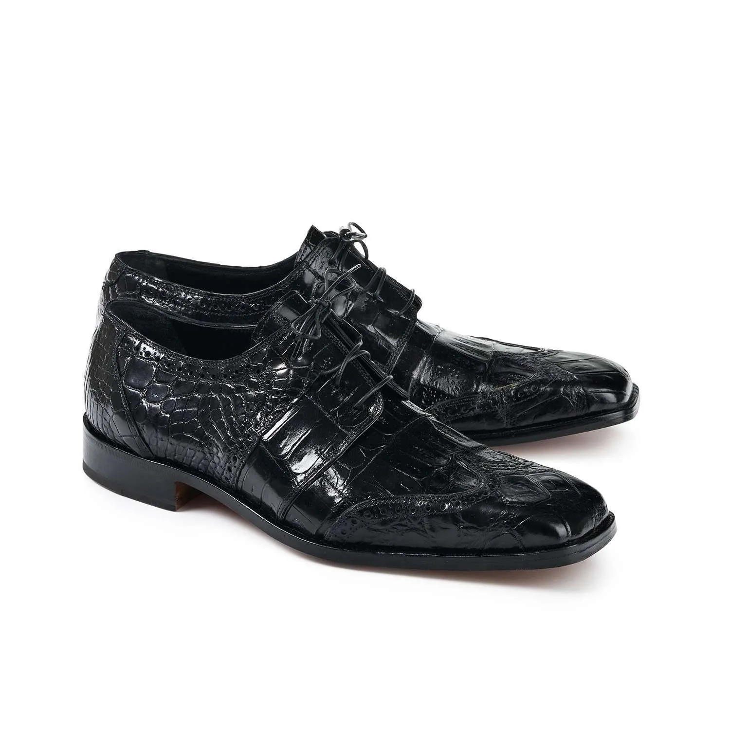 Mauri 53130 Preacher Men's Designer Shoes Black Exotic Body Alligator and Baby Crocodile Oxfords (MA5009)