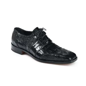 Mauri 53130 Preacher Men's Designer Shoes Black Exotic Body Alligator and Baby Crocodile Oxfords (MA5009)