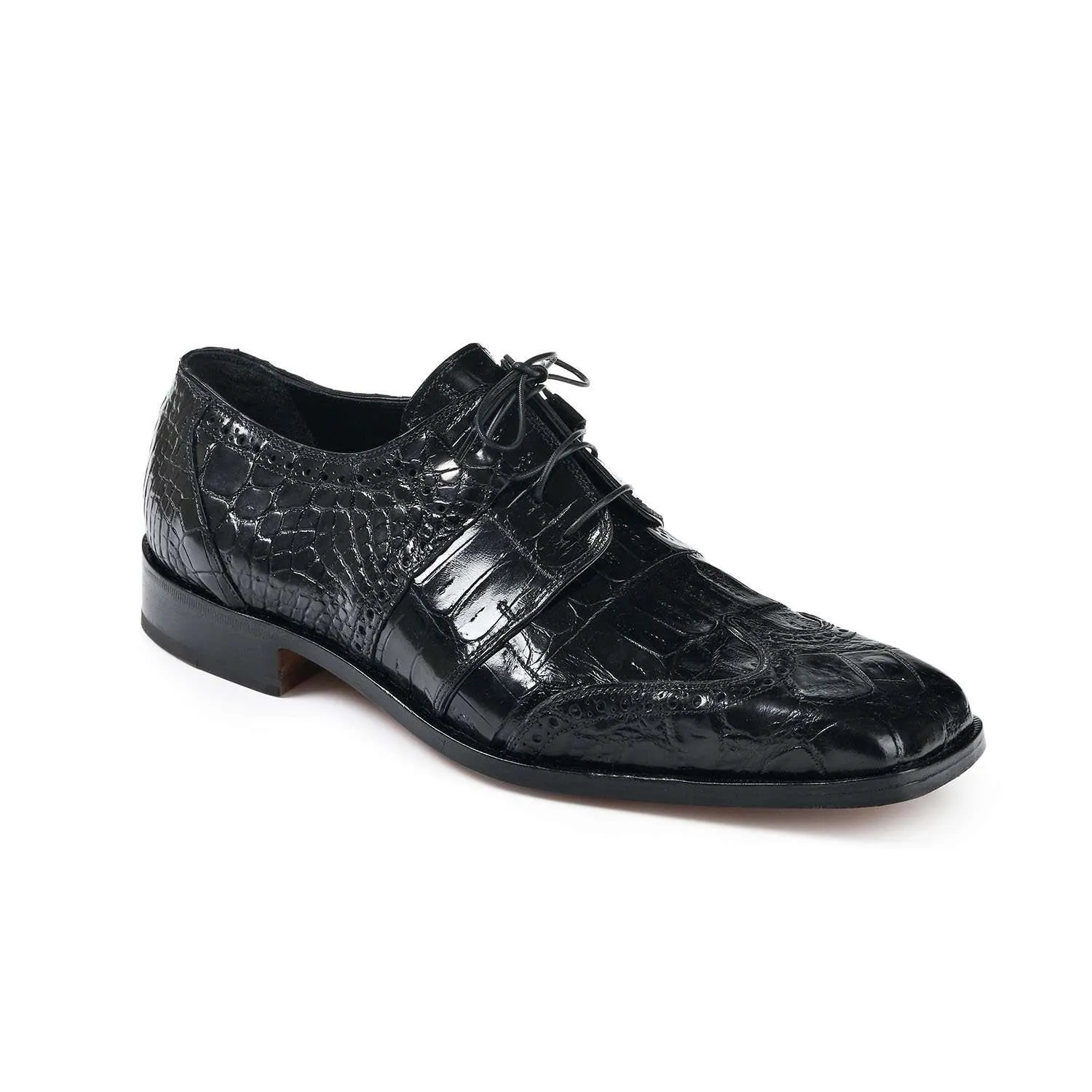 Mauri 53130 Preacher Men's Designer Shoes Black Exotic Body Alligator and Baby Crocodile Oxfords (MA5009)