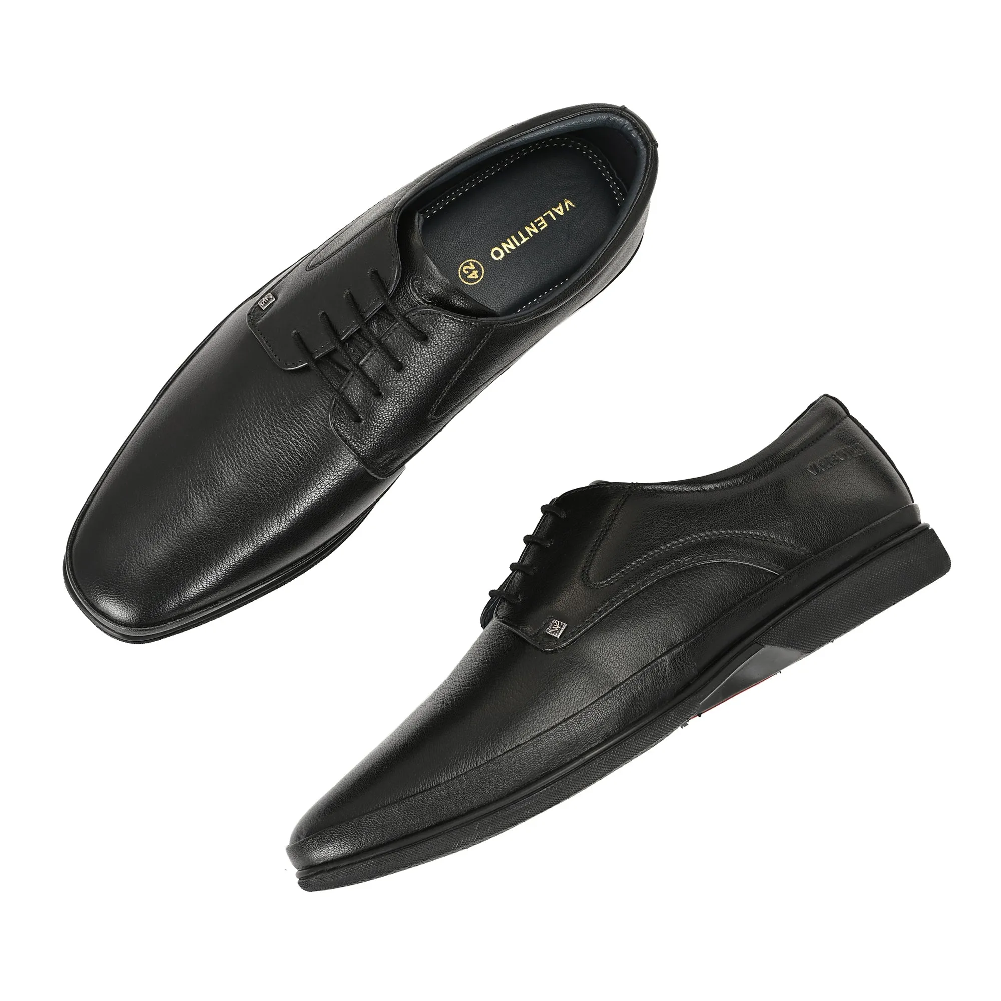 Men Premium Leather Black Lace Up Formal Derby Shoes (Port-52-Black)