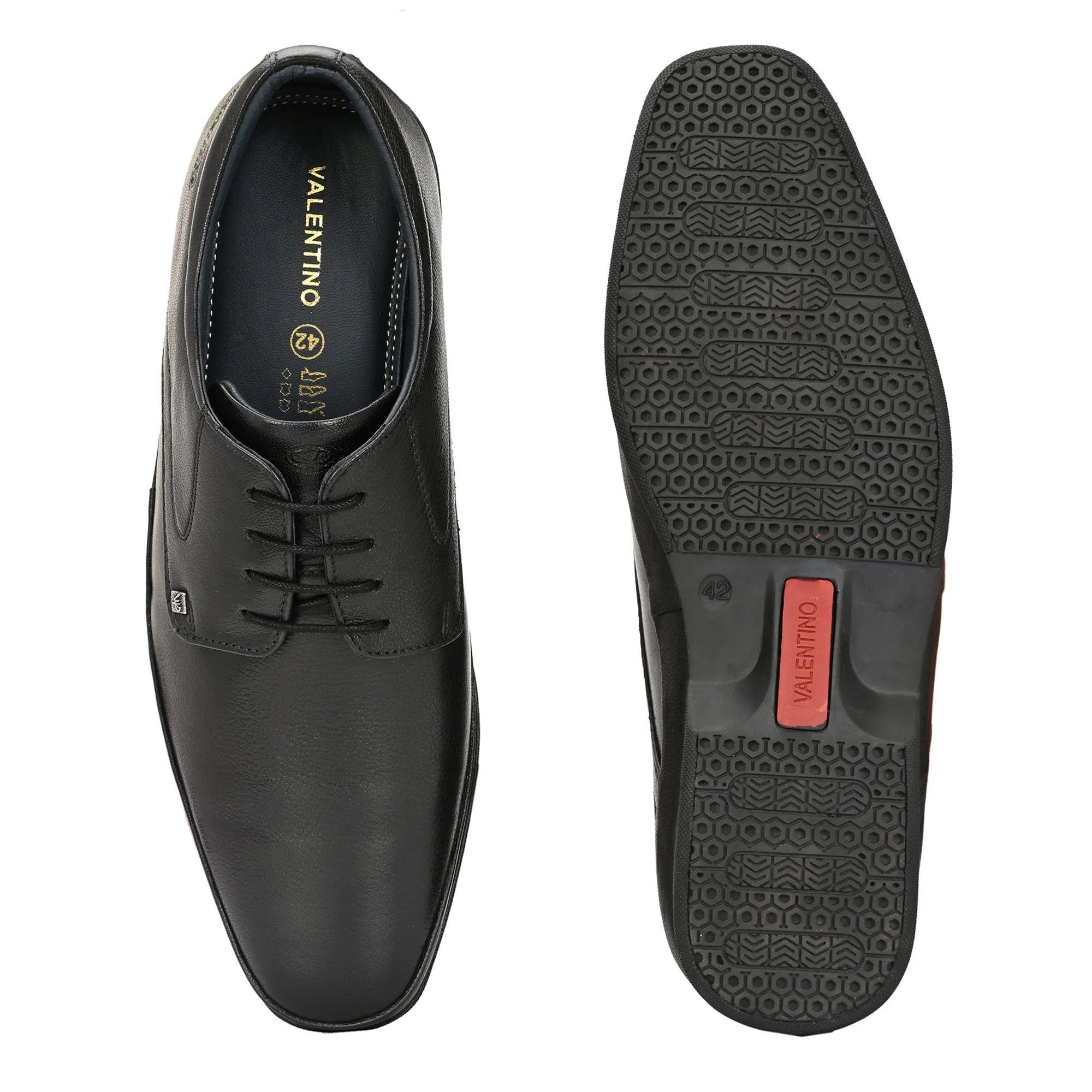 Men Premium Leather Black Lace Up Formal Derby Shoes (Port-52-Black)