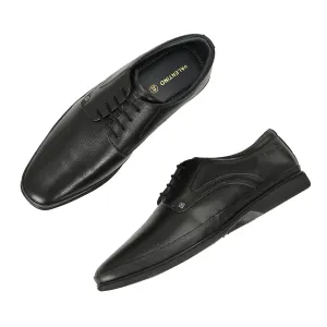 Men Premium Leather Black Lace Up Formal Derby Shoes (Port-52-Black)