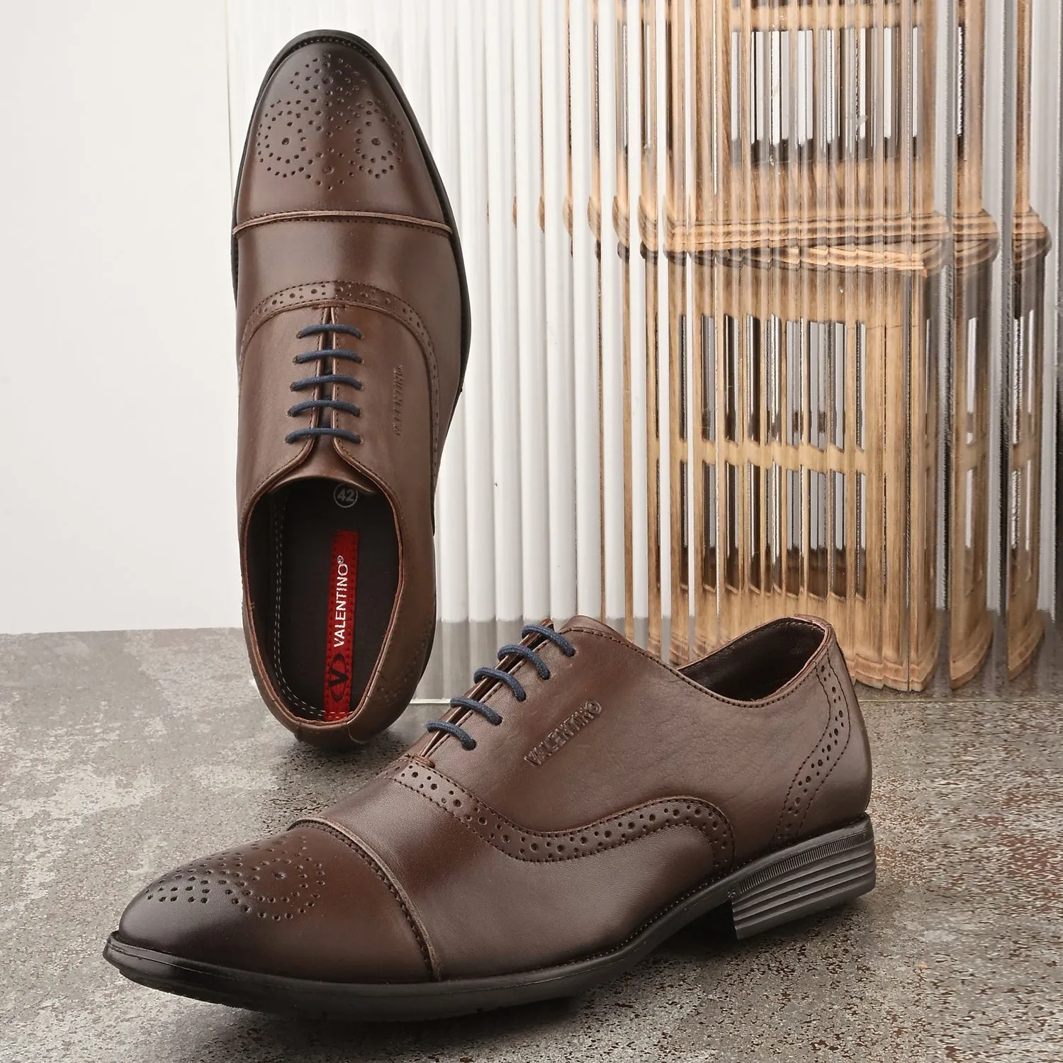 Men Premium Leather Brown Lace-Up Formal Derby Shoes (Exicom-65)