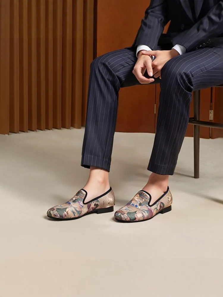 New style luxury map cloth leather lining men's loafers British fashion brand same style slip-on casual shoes