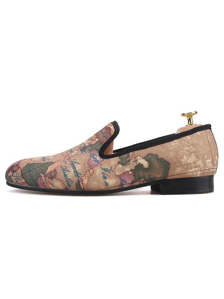 New style luxury map cloth leather lining men's loafers British fashion brand same style slip-on casual shoes