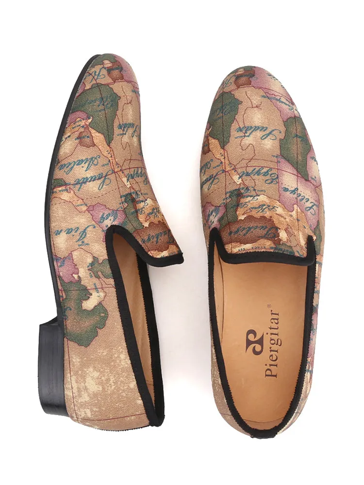 New style luxury map cloth leather lining men's loafers British fashion brand same style slip-on casual shoes
