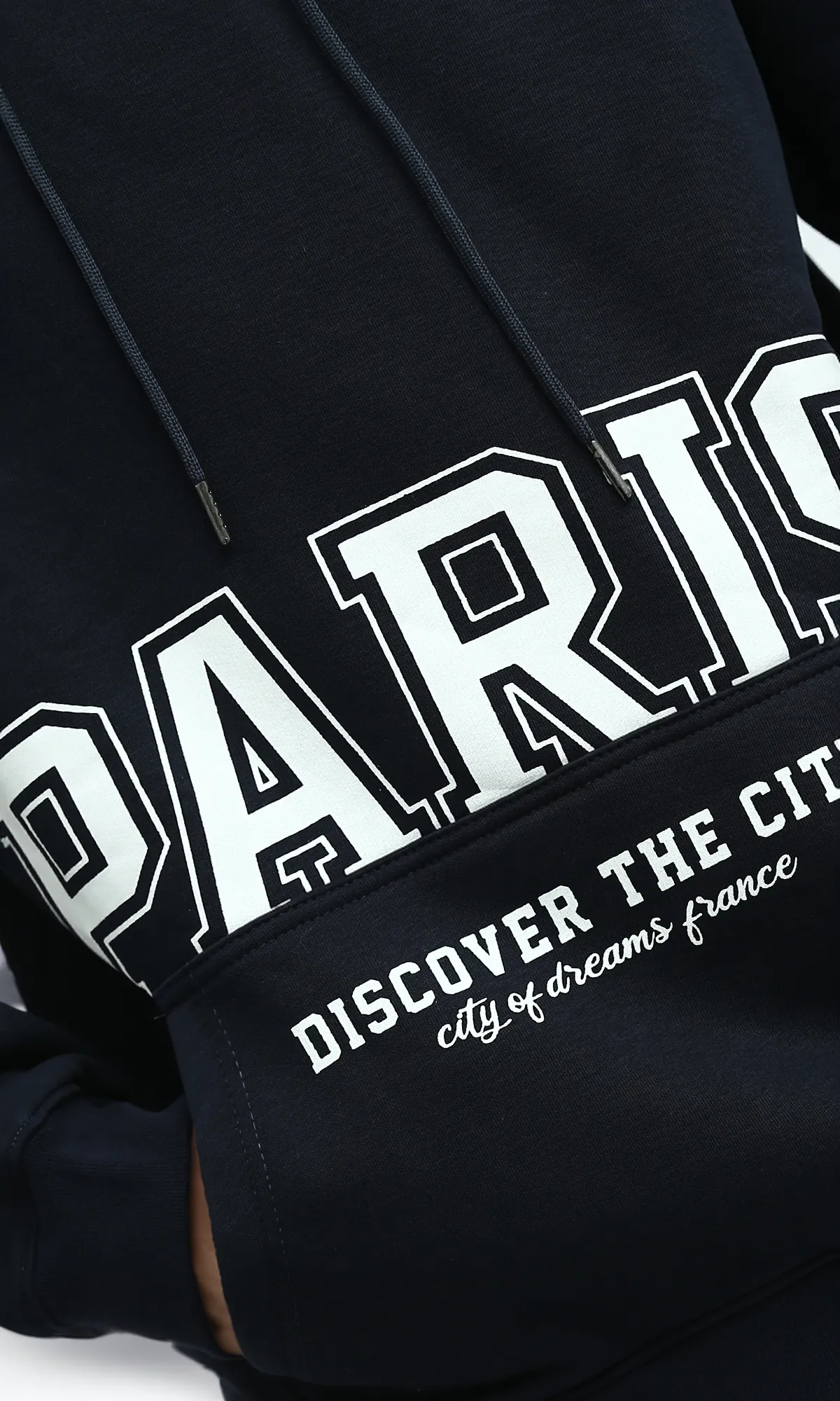 O193403 Drawstring Hoodie Neck With Printed On Pocket - Navy