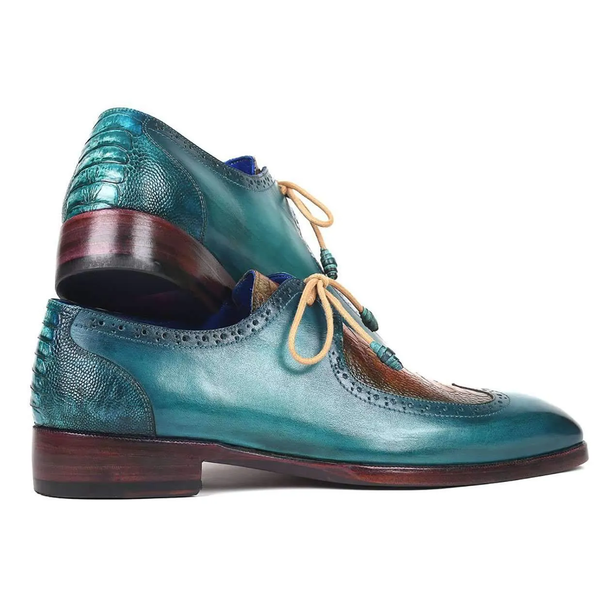Paul Parkman Men's Blue & Brown Ostrich and Calf-Skin Derby Oxfords 788GY74 (PM6115)