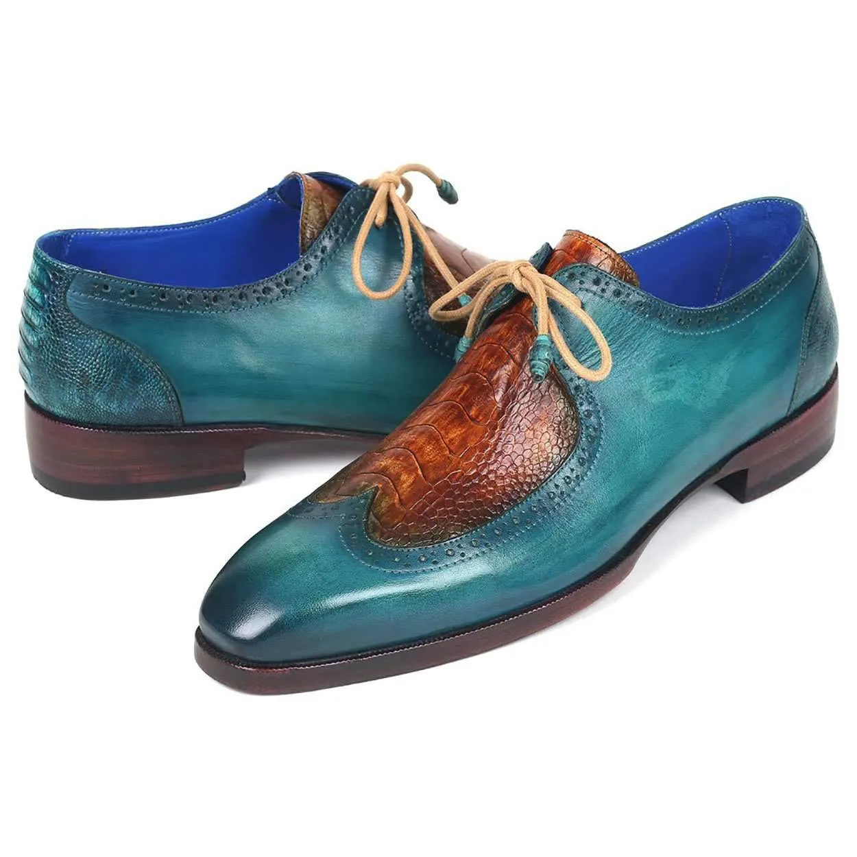 Paul Parkman Men's Blue & Brown Ostrich and Calf-Skin Derby Oxfords 788GY74 (PM6115)