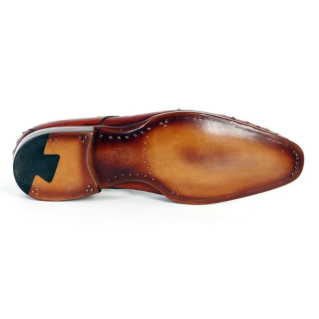 Paul Parkman Men's Tobacco Color Genuine Ostrich Leather Upper Derby Shoes (ID#33B76-TAB)