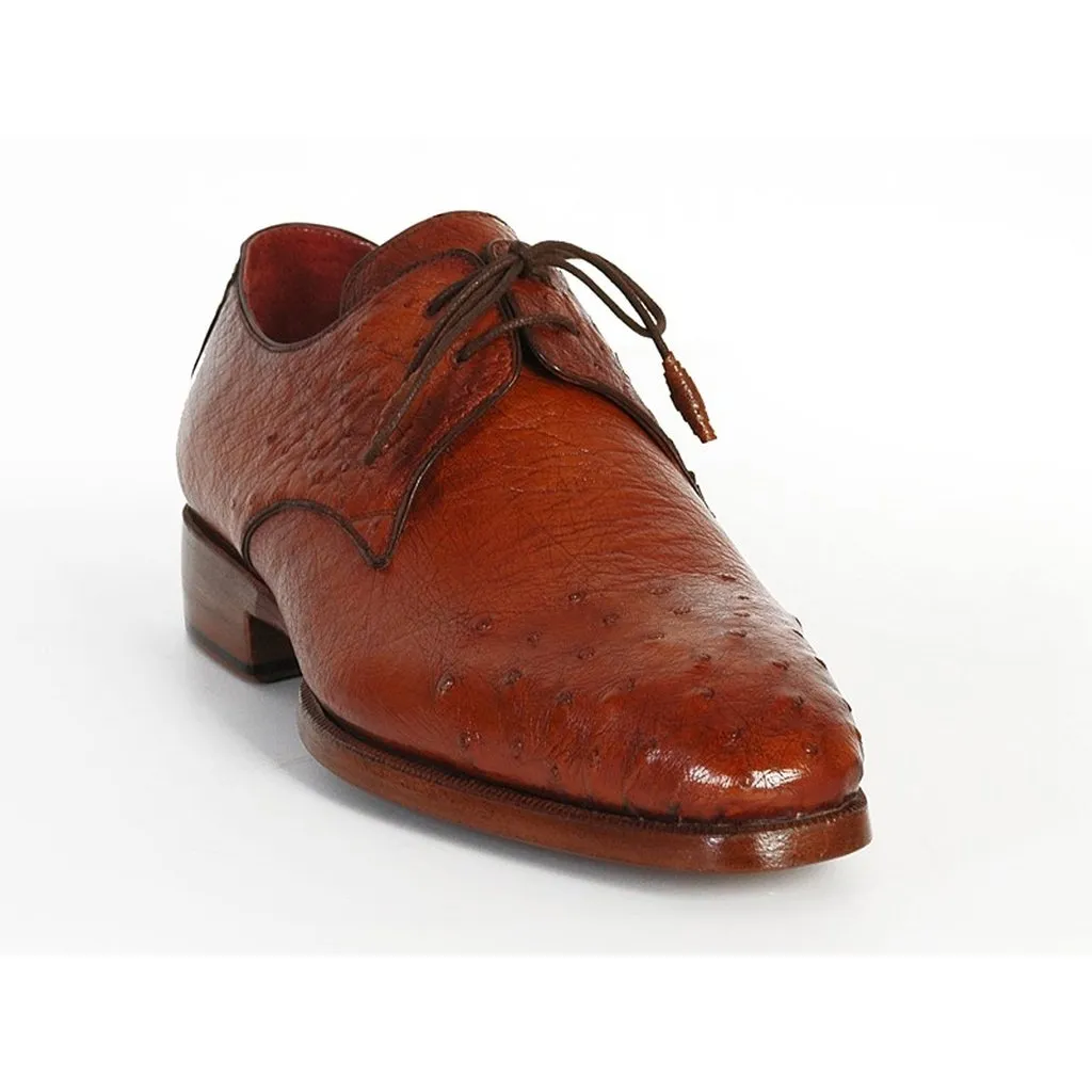 Paul Parkman Men's Tobacco Color Genuine Ostrich Leather Upper Derby Shoes (ID#33B76-TAB)