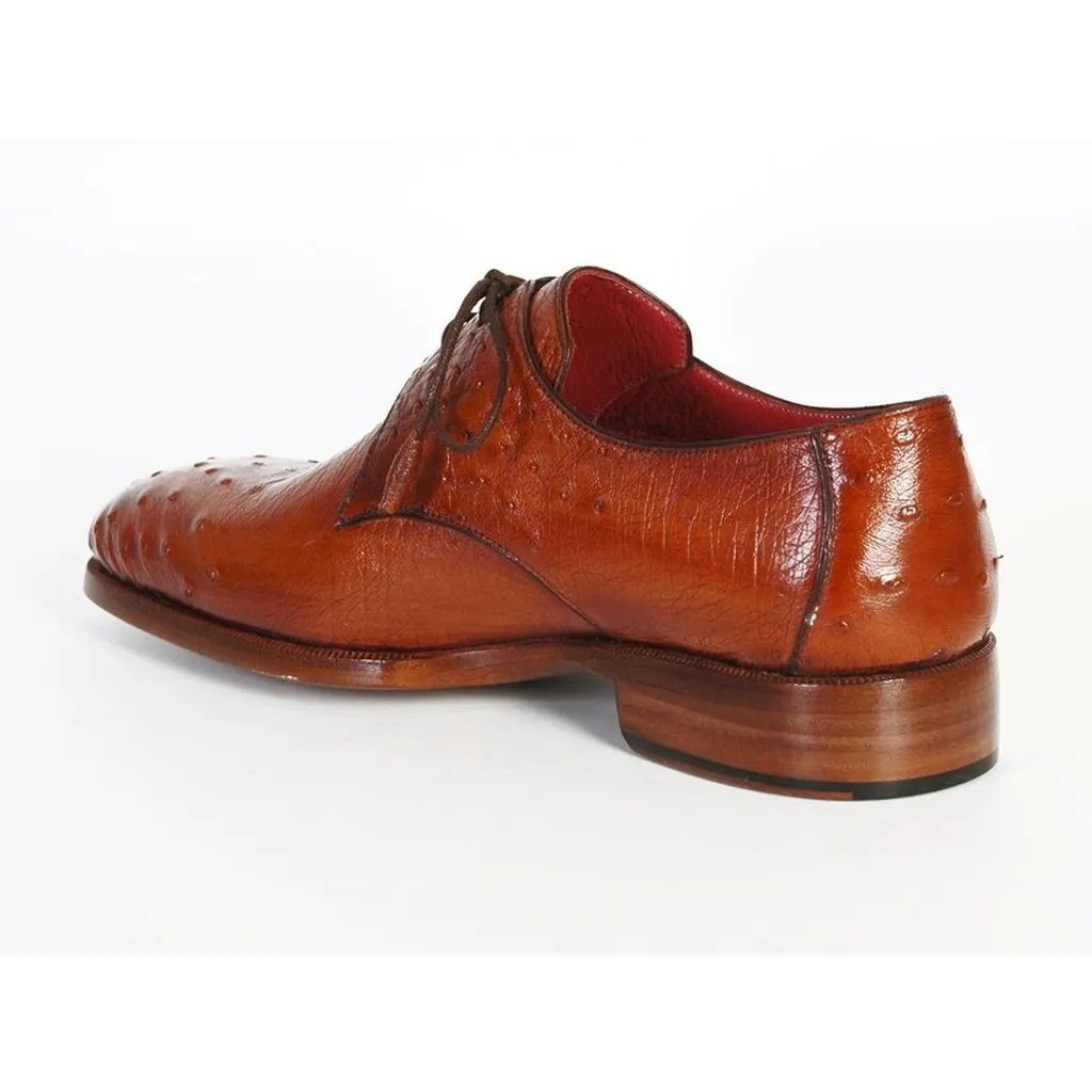 Paul Parkman Men's Tobacco Color Genuine Ostrich Leather Upper Derby Shoes (ID#33B76-TAB)