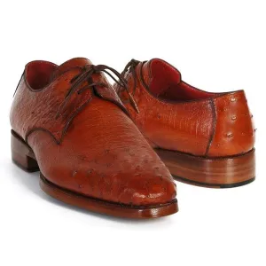 Paul Parkman Men's Tobacco Color Genuine Ostrich Leather Upper Derby Shoes (ID#33B76-TAB)