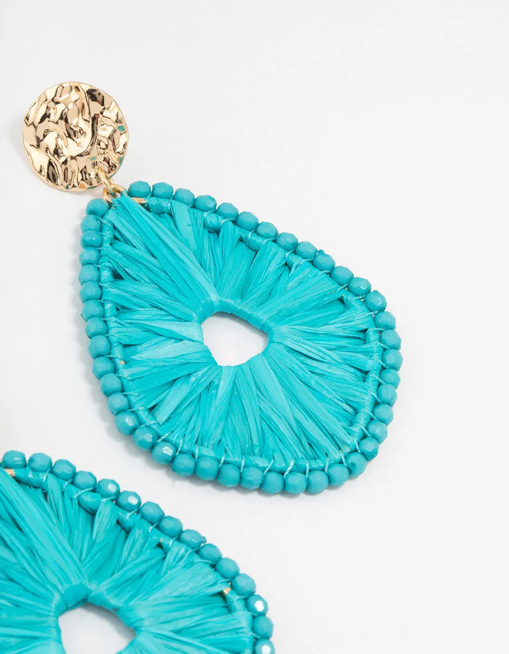Raffia Oval Beaded Leaf Drop Earrings