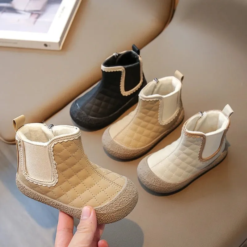 Ravello Kids Waterproof Leather Boots - Non-Slip, Windproof Plush Ankle Boots for Girls