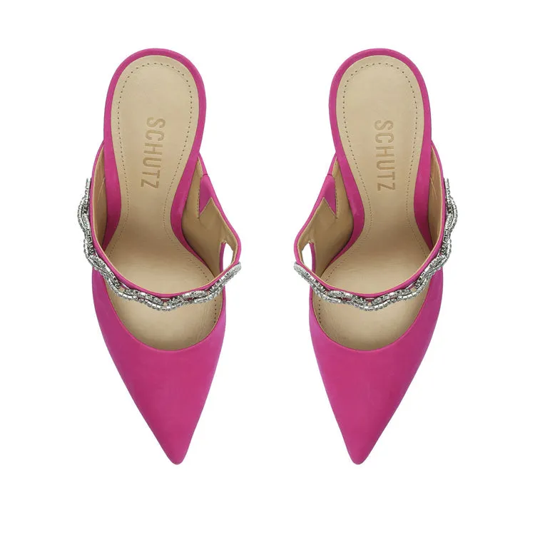 Schutz Elisah Pink Slip On Pointy Toe Embellished Upper High Stiletto Heel Pumps