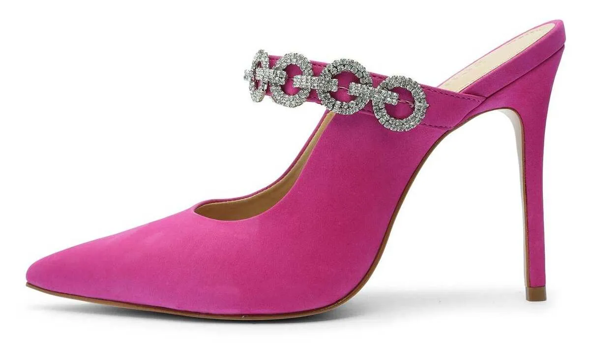 Schutz Elisah Pink Slip On Pointy Toe Embellished Upper High Stiletto Heel Pumps
