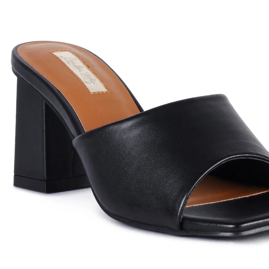 Square Toe Block Slides in Black