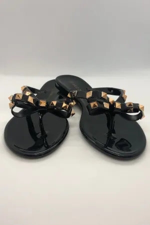 Studded Bow Thong Flat Sandals