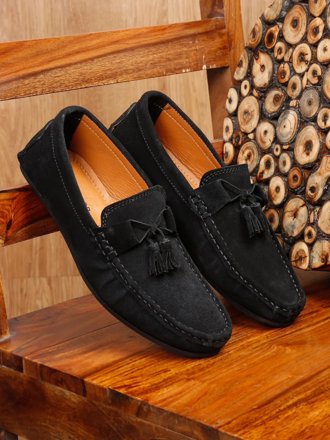 Teakwood Leather Men Solid Round-Toe Black Loafer
