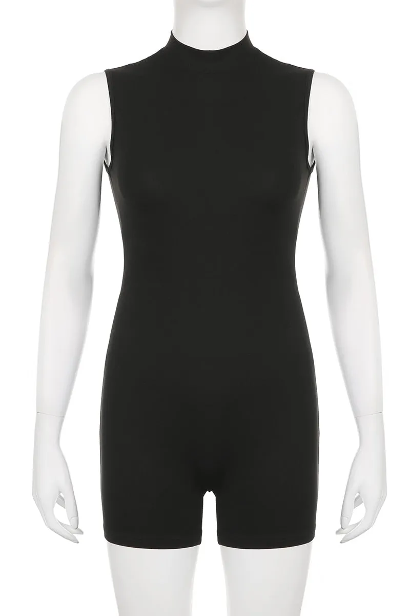 Women Invisible Zipper Sleeveless Black Romper