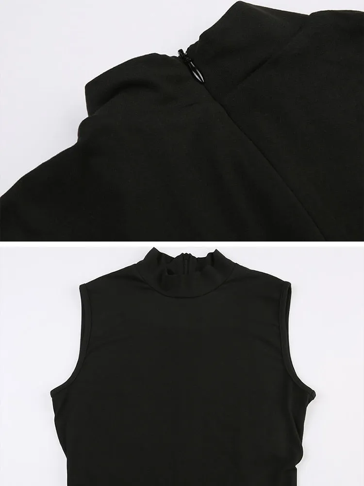 Women Invisible Zipper Sleeveless Black Romper